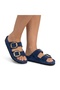 Mk205 Navy Blue Genuine Suede Leather Full Covered Cork Sole Double Buckle Unisex Orthopedic Slippers - 7