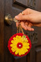 Chenille Flower Figured Cover with Mirror Keychain Chenille Bag Ornament and Makeup Mirror - 3