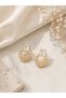 Brass Gold Color Zircon Stone Women's Earrings - 3