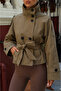 High Collar Belted Short Women's Trench Coat Jacket – Khaki - 3