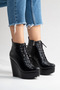 Women's Black Leather Lace-Up 12 cm Wedge Heeled Platform Boots Lad - 2