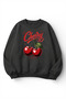 Unisex Soft Textured Retro Cherry Printed Design Oversize 3 Thread Crew Neck Sweatshirt