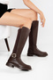 Fabric Knee-High Boots with Buckle Detail 1254 - 2