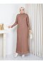 Pleated Sleeves Buttoned Knitwear Dress Brown - 2