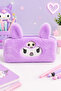 Cute Cat Purple Kuromi Patterned Plush Pencil Case – Large Capacity Zippered Organizer Pen Holder - 2