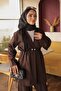 Brown Waist Ruffled Elastic Double Buttoned Jacket and Trousers Set - 4