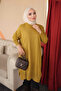 Dark Oil Green Crew Neck Mercerized Loose Knitwear Tunic with Cufflinks - 5