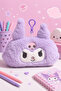 Cute Cat Purple Kuromi Patterned Plush Pencil Case – Large Capacity Zippered Organizer Pen Holder
