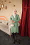 Mint Green Collar Embroidered Cold Yarn Knitwear Cardigan - 3