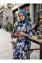 Women's Plus Size Patterned Woven Viscose Fabric Long Dress - 2
