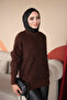 Brown Crew Neck Glittery Angora Soft Knit Sweater - 4