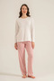 Women's Pajama Set, Combed Modal, 50% Cotton 50% Modal, Round Neck, with Pockets, Have a Super Day Printed - 8