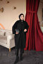 Black Zippered Double Sleeve Felt Cardigan - 3