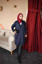 Navy Blue Collar Embroidered Cold Yarn Knitwear Cardigan - 3