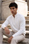 Lorenzo Premium High Collar Viscose Half-Zip Men's Knitwear Sweater - Ecru - 6