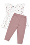 Baby Girl Ecru Dried Rose Tiny Floral Patterned Ruffled Muslin 2-Piece Set