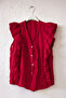 Italian Red V-Neck Ruffled Sleeve Buttoned Front and Back Size Ruffled 100% Linen Woven Blouse 64 58 - 2