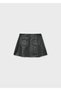 Black Girls' Faux Leather Skirt with Pockets 4904