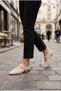 Lora Women's Beige Suede Rubber Buckle Strap Ballerinas Flat Sole Daily Office Shoes - 3
