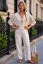 Italian Beige V-Neck Bat Sleeve Buttoned Lace Wrap Embroidery Casual Woven Jacket 56 70 - 6