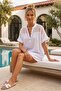 Italian White Judge Collar Short Sleeve Buttoned Embroidered Lace Casual Cotton Long Woven Blouse 76 70 - 6
