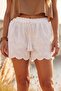 Italian White Lined Tassel Tied Embroidered Elastic Waist Casual Woven Shorts 40 57
