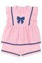 Baby girl pink lace trimmed bow embroidered muslin shorts 2-piece set - 2