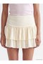 Özmarka New Season Yellow Elastic Waist Textured Layered Skirt with Shorts - 3