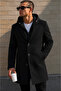 Men's Windproof Wool Blend Zipper Detailed Hooded Cashmere Coat - 2