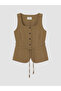 Vizyon New Season Green Belted Linen Blend Women's Classic Vest