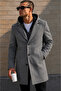 Men's Windproof Wool Blend Zipper Detailed Hooded Cashmere Coat - 2