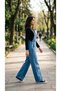 Women's High Waist Wide Leg Strappy Denim Blue Salopet Overalls Gardener Pants - 4