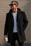 Men's Windproof Wool Blend Zipper Detailed Hooded Cashmere Coat - 4