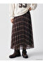 Brown Plaid A-Line Chiffon Skirt with Elastic Waist - 2