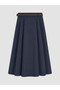 Navy Blue Belted A-Line Flared Skirt - 6