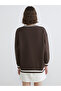 Ozmarka New Season Brown V-Neck Oversize Women's Thick Sweatshirt - 4