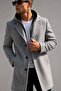 Men's Windproof Wool Blend Zipper Detailed Hooded Cashmere Coat - 3