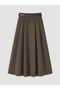 Ozmarka New Season Khaki High Waist Belted Pleated Flared Women's Skirt - 7