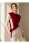 Women's Red Knitwear Halter Neck Asymmetrical Shoulder Shawl Sal1317 - 7
