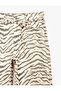 Zebra Patterned Regular Waist Lace-Up Cotton Wide Leg Denim Trousers with Pockets - Wide Leg Jeans - 7