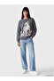 Ozmarka New Season Anthracite Printed Oversize Women's Thick Sweatshirt - 4