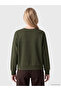 Özmarka New Season Khaki Soft Touch Oversize Women's Sweatshirt - 5