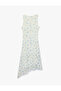 Slim Fit Asymmetrical Cut Crew Neck Sleeveless Midi Floral Lace Dress - 6