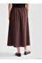 Brown Elastic Waist Poplin Flared Skirt - 4