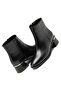 Women's Thick Short Heeled Round Toe Zippered Casual Black Boots - 3