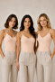 Women's 3-Piece Thin Strap V-Neck Modal Cotton Flexible Undershirt Salmon
