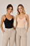 Women's 2-Piece Thin Strap V-Neck Modal Cotton Flexible Undershirt Black-Salmon