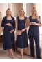 Navy Blue Lace Detailed Maternity Nightgown & Pajama Set 4-Piece Maternity Set
