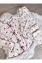 Raspberry Patterned Bow Detailed Soft Winter Waffle Knitted Pajama Set - 3