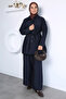 Navy Blue Elastic Waist Trousers Tunic Hijab Double Set